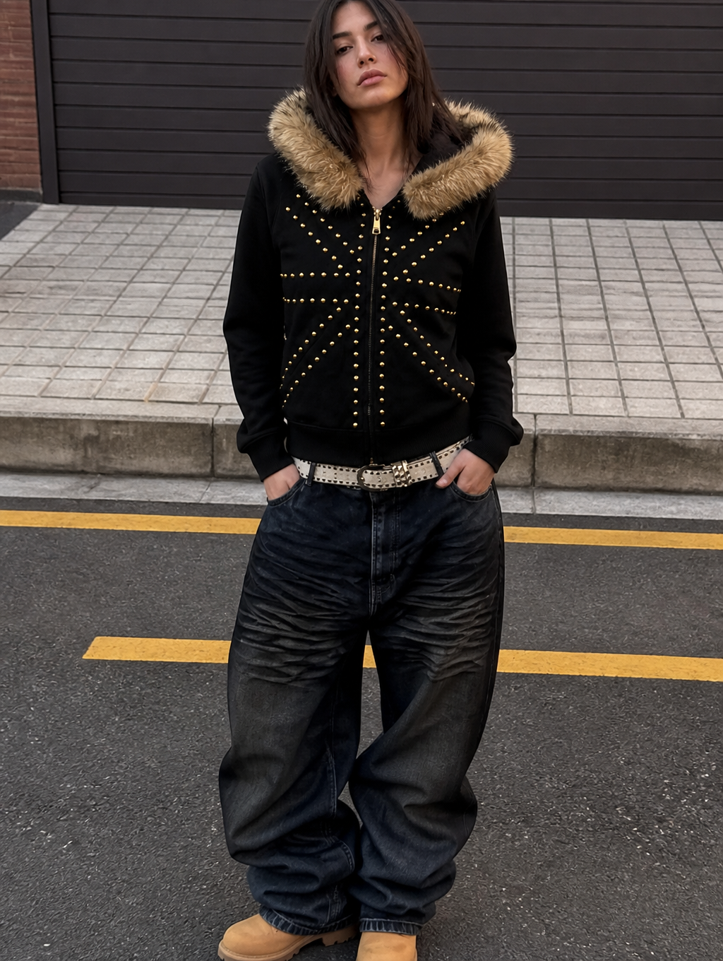 UNSEEN-Studios Union Stud Fur Zip Hoodie