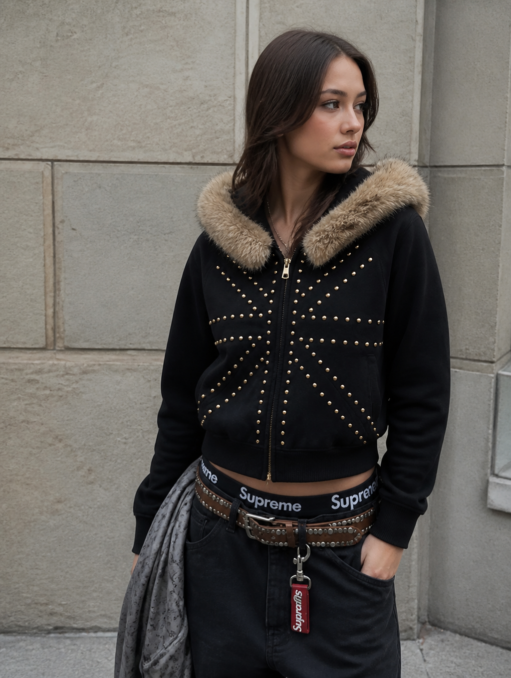 UNSEEN-Studios Union Stud Fur Zip Hoodie