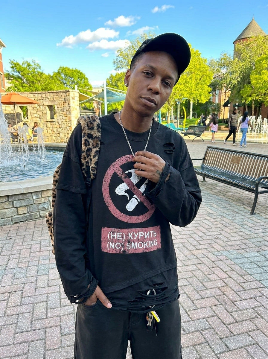 UNSEEN-Studios Distressed Smoke Layered Longsleeve