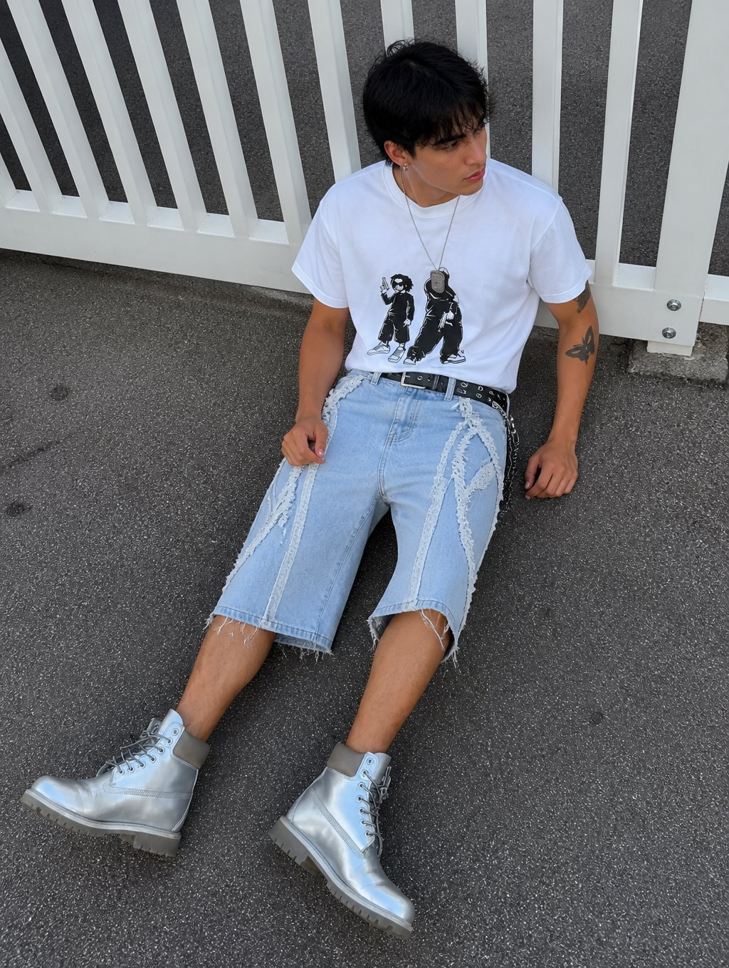 UNSEEN-Studios Frayed Wave Denim Jorts