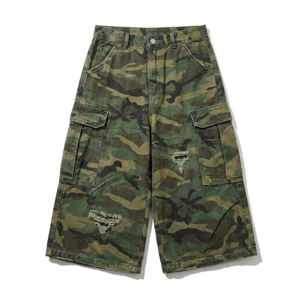 UNSEEN-Studios Anarchy Distressed 3/4 Camo Cargo Shorts
