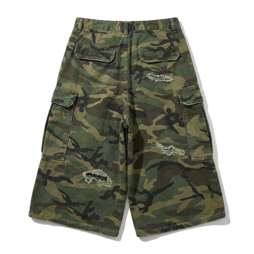 UNSEEN-Studios Anarchy Distressed 3/4 Camo Cargo Shorts