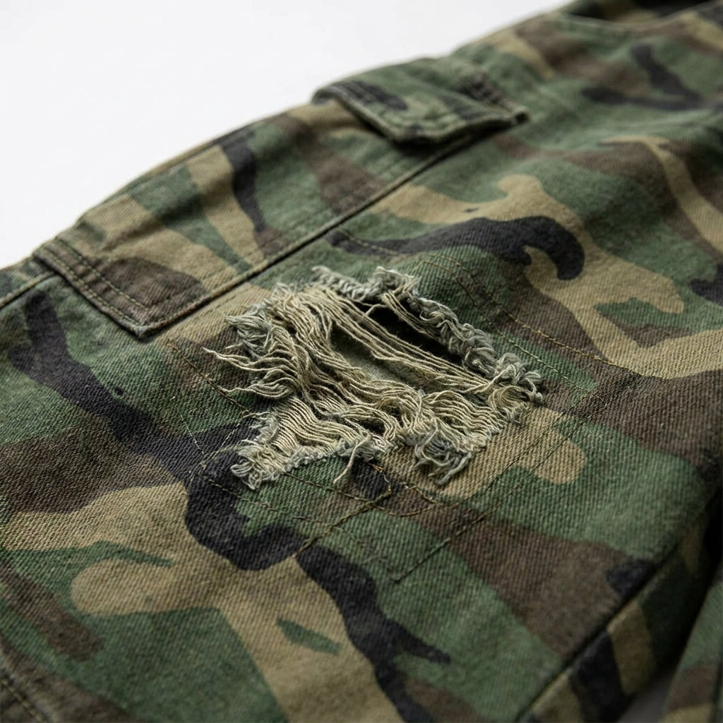 UNSEEN-Studios Anarchy Distressed 3/4 Camo Cargo Shorts