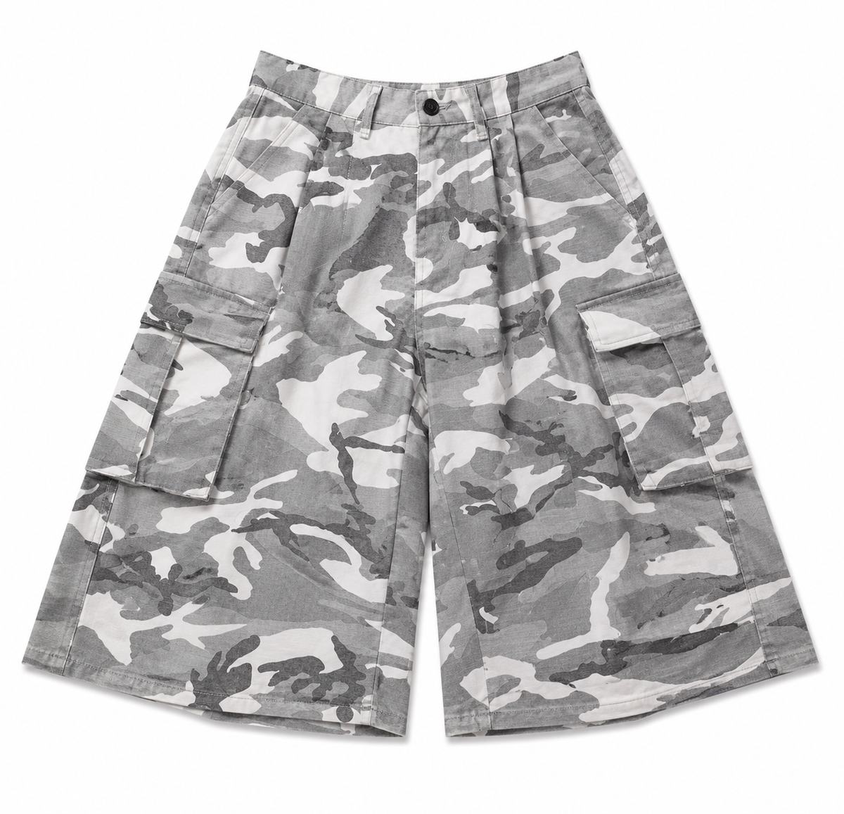 UNSEEN-Studios Grey Wide Leg Camo Cargo Shorts