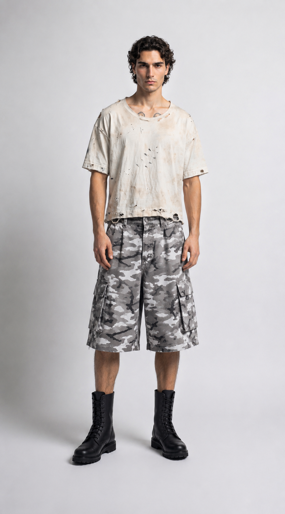 UNSEEN-Studios Gray Wide Leg Camo Cargo Shorts