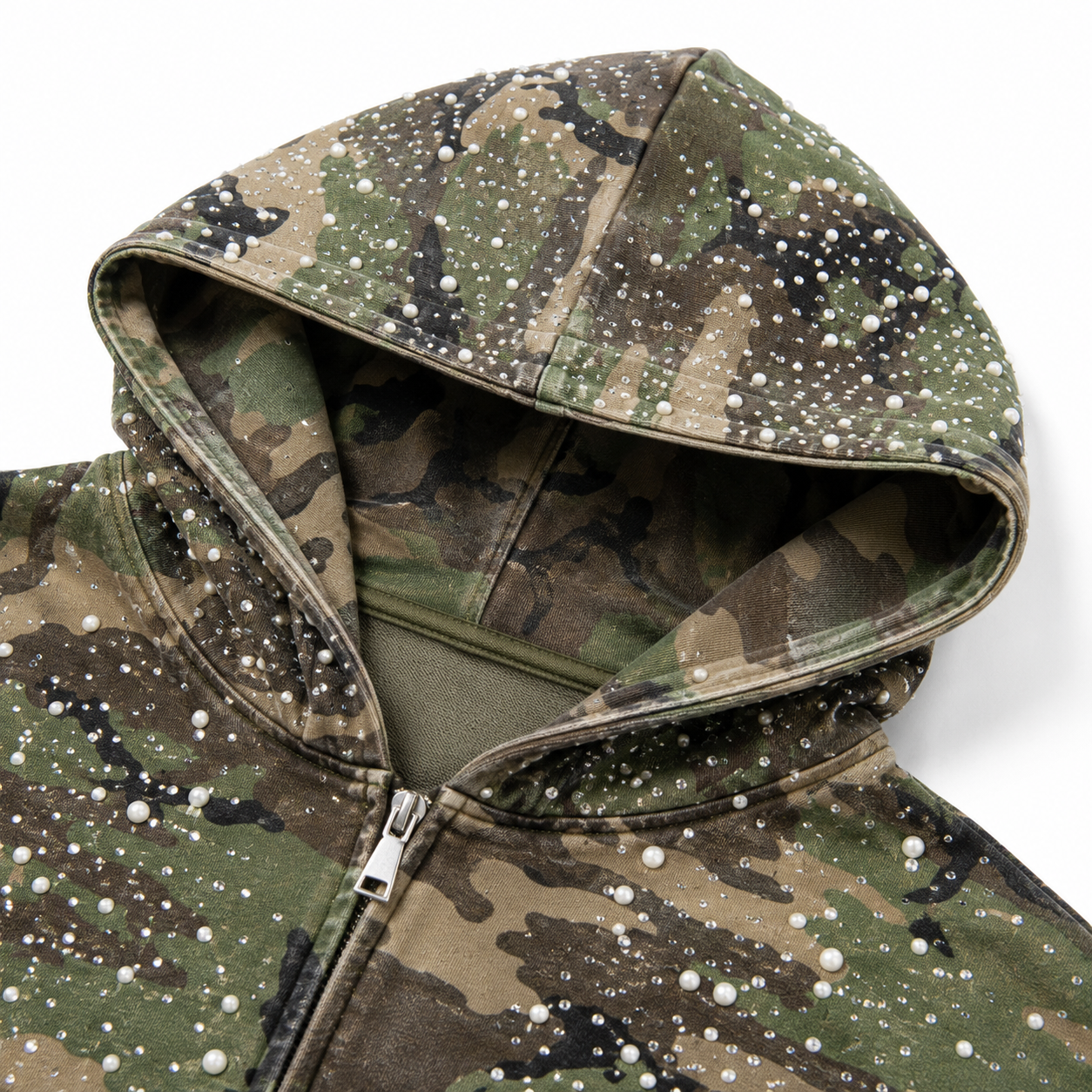 UNSEEN-Studios PEARL Camo Perlenbesetzter Zip Hoodie