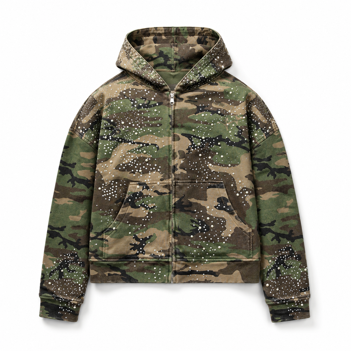 UNSEEN-Studios PEARL Camo Perlenbesetzter Zip Hoodie