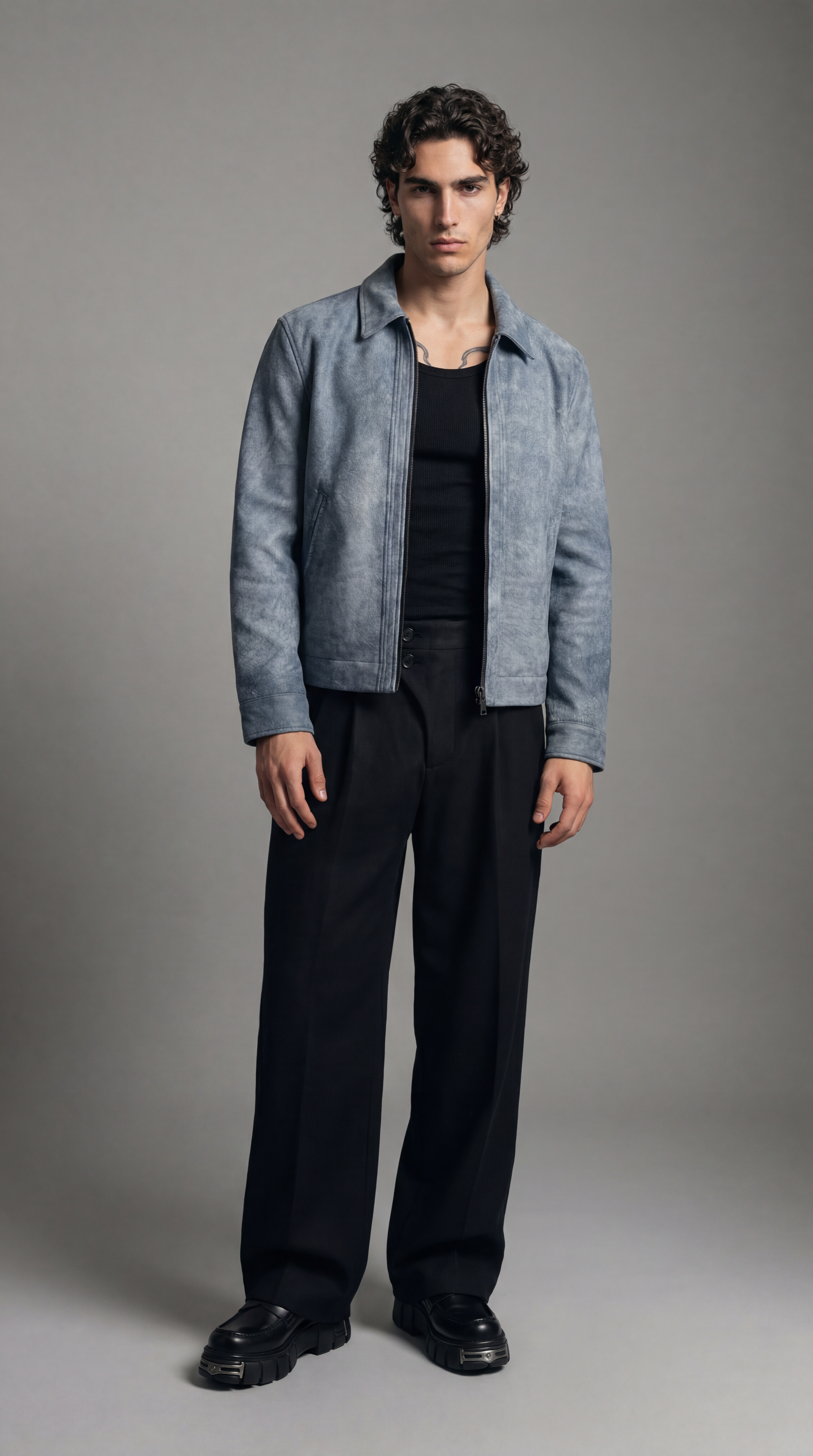 UNSEEN-Studios Blaue Cropped Leather Jacket