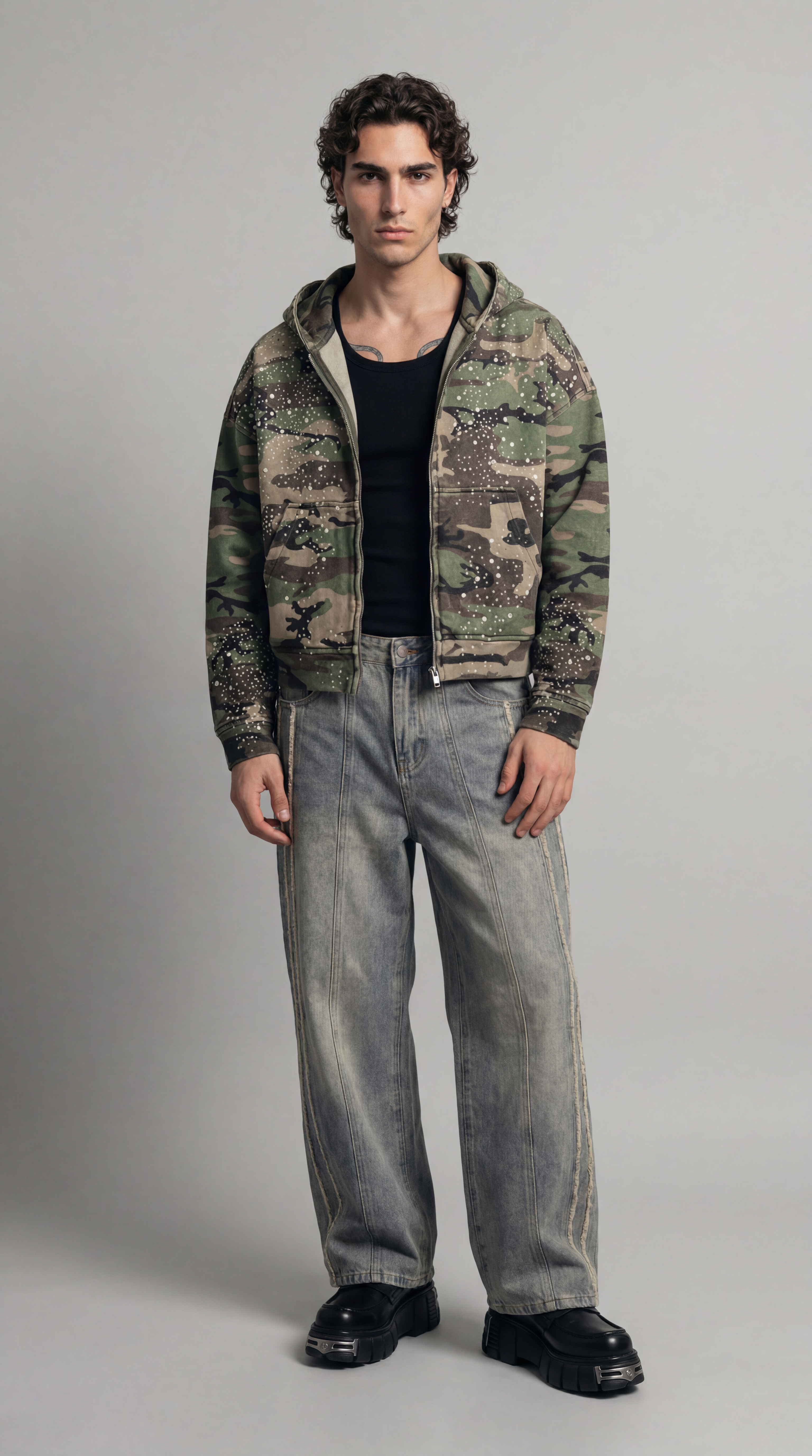 UNSEEN-Studios PEARL Camo Perlenbesetzter Zip Hoodie