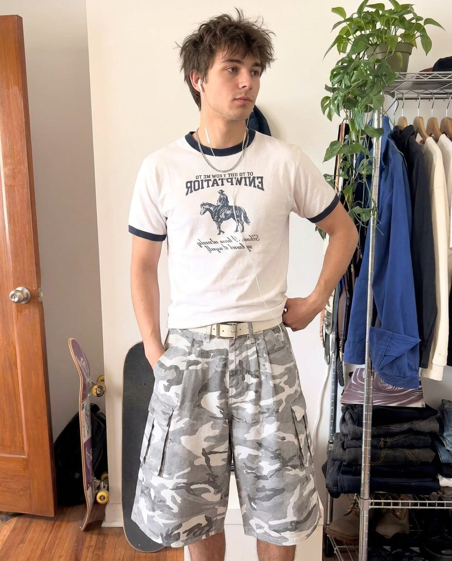 UNSEEN-Studios Gray Wide Leg Camo Cargo Shorts