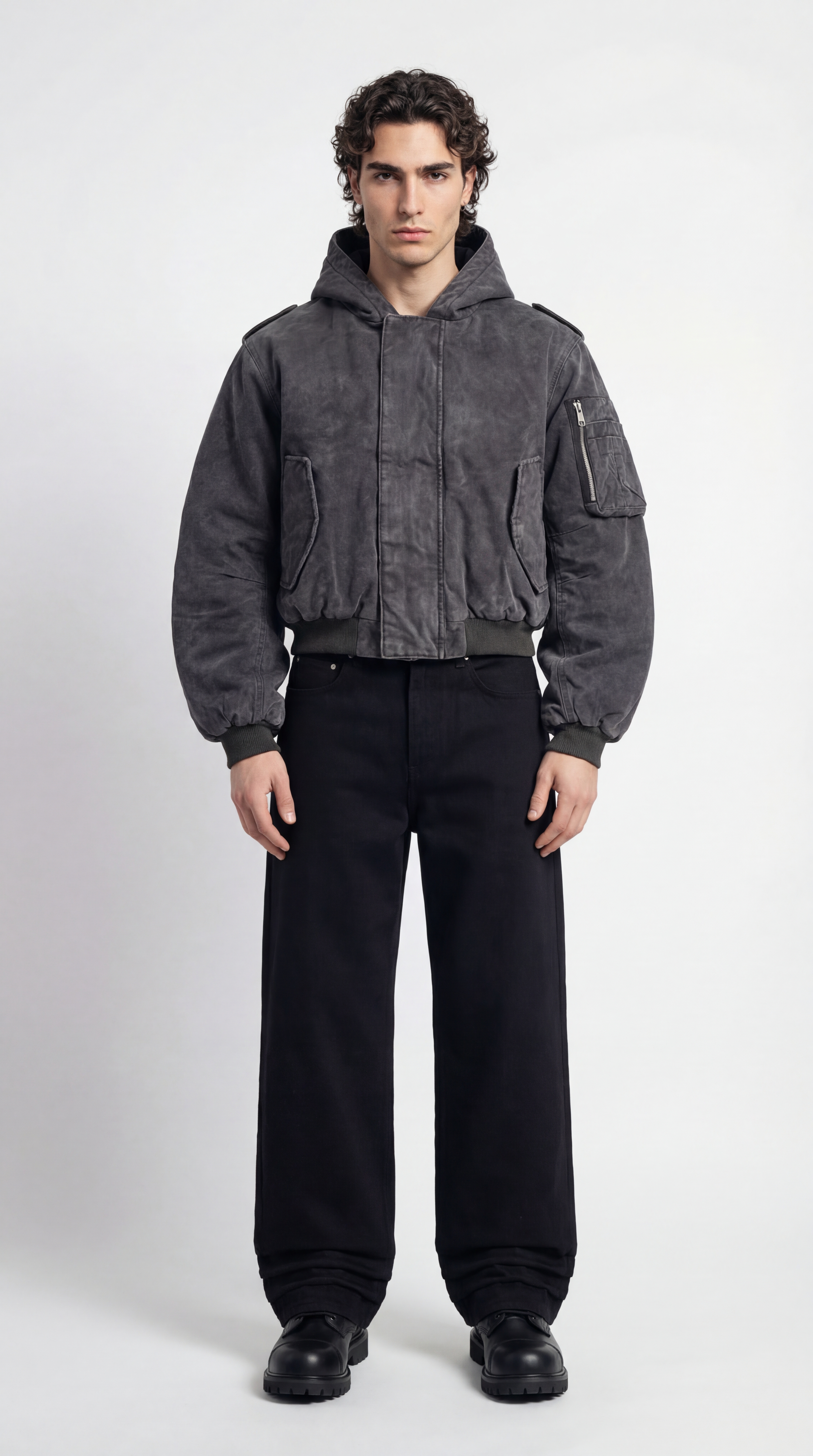 UNSEEN-Studios hooded Bomberjacket washed black