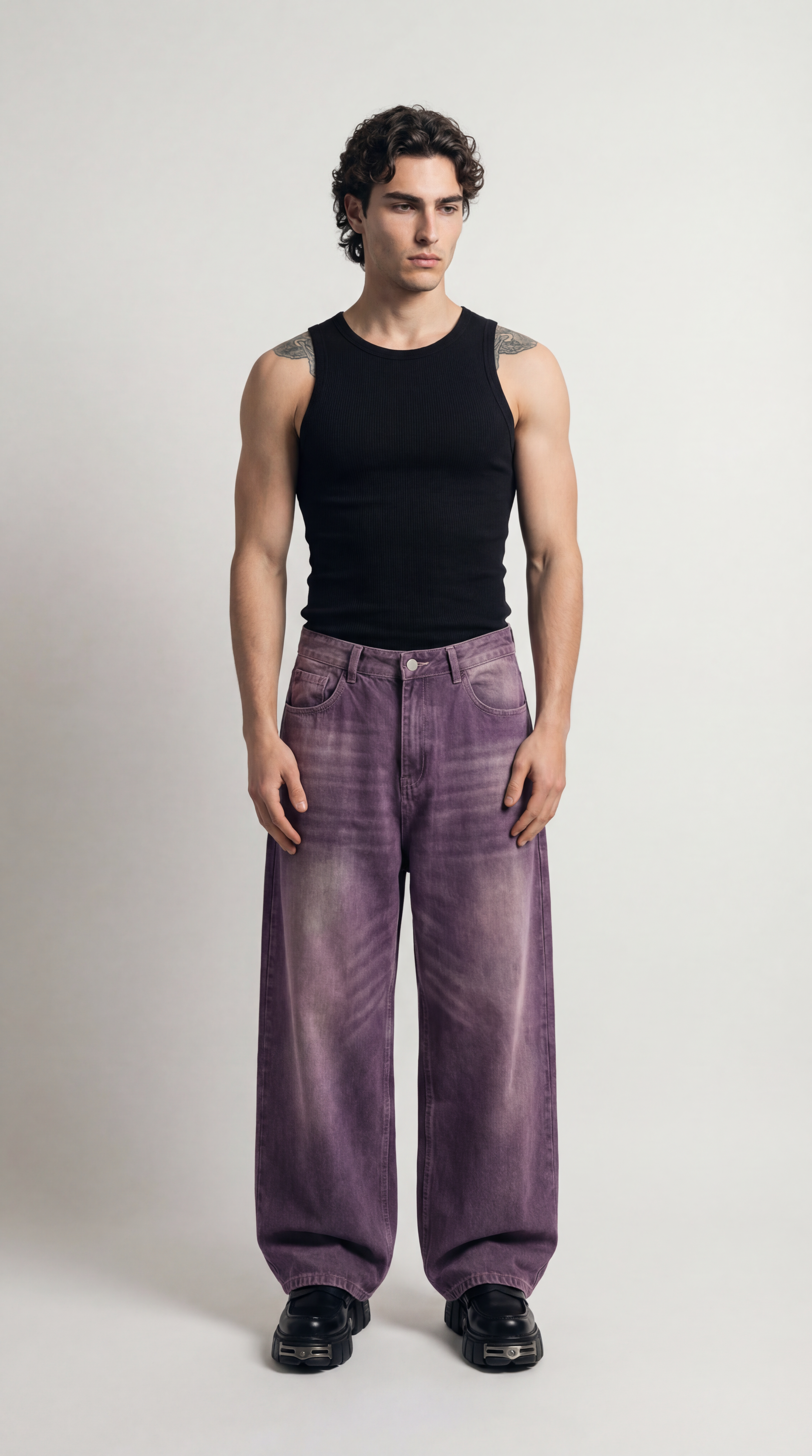 UNSEEN-Studios Purple Washed Wide Leg Jeans