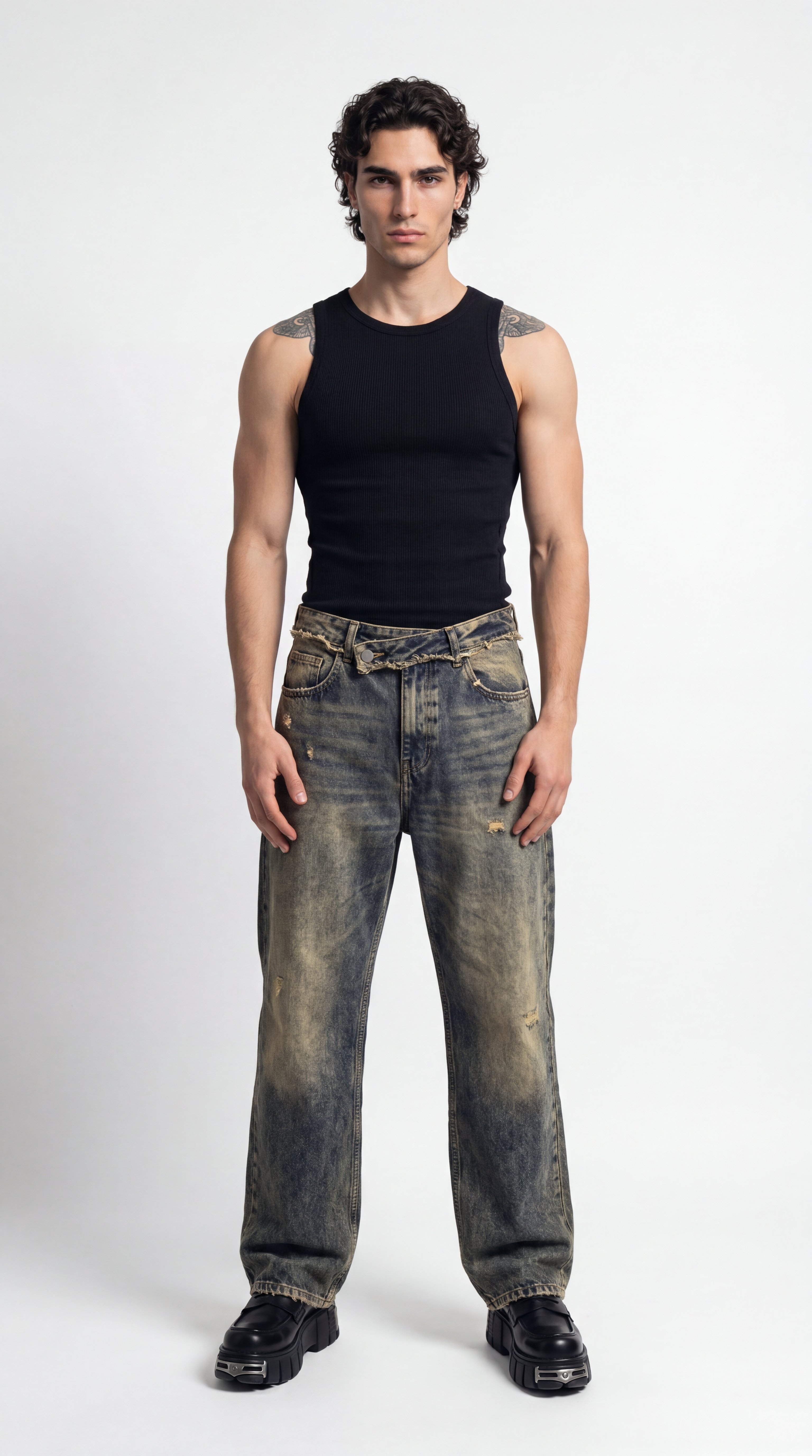 UNSEEN-Studios Washed Wide Leg Jeans mit Waist Detail
