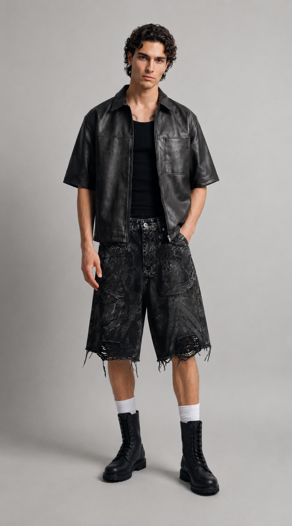 UNSEEN-Studios Distressed Mud Denim Shorts