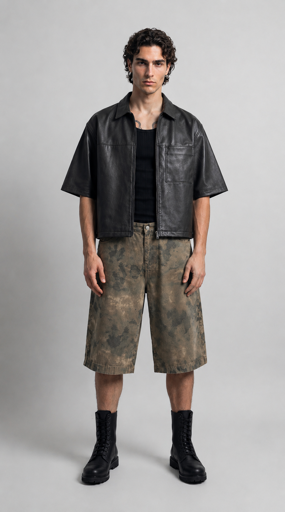 UNSEEN-Studios Faux Leather Zip Shirt Shadow