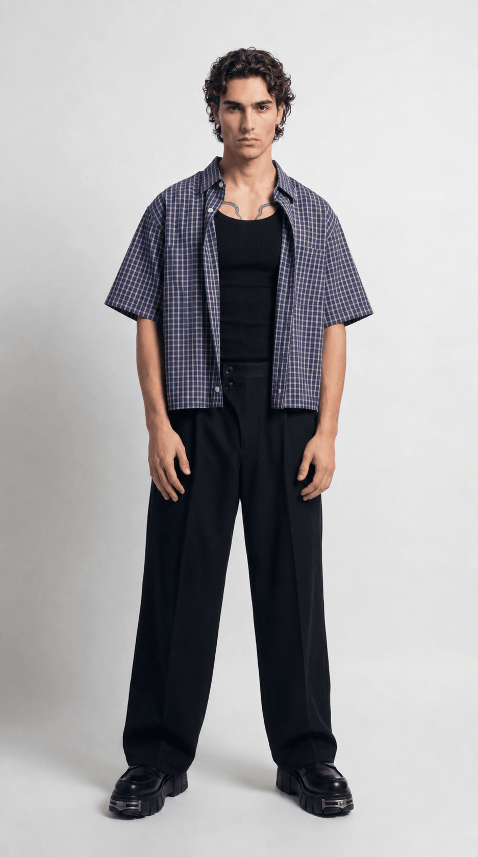 UNSEEN-Studios Oversized Karo Kurzarmhemd Static