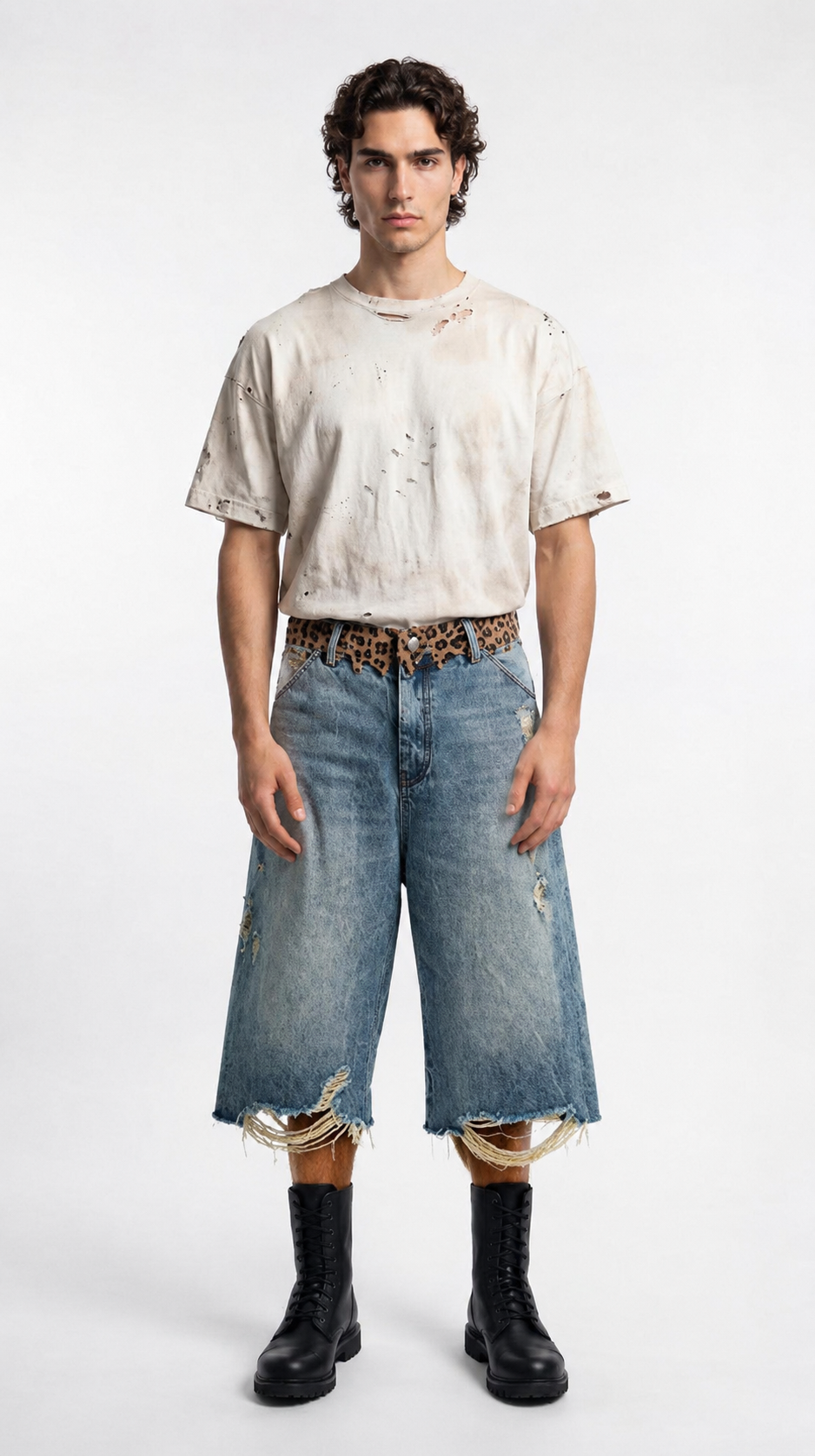 UNSEEN-Studios Leopard Waist Denim Shorts