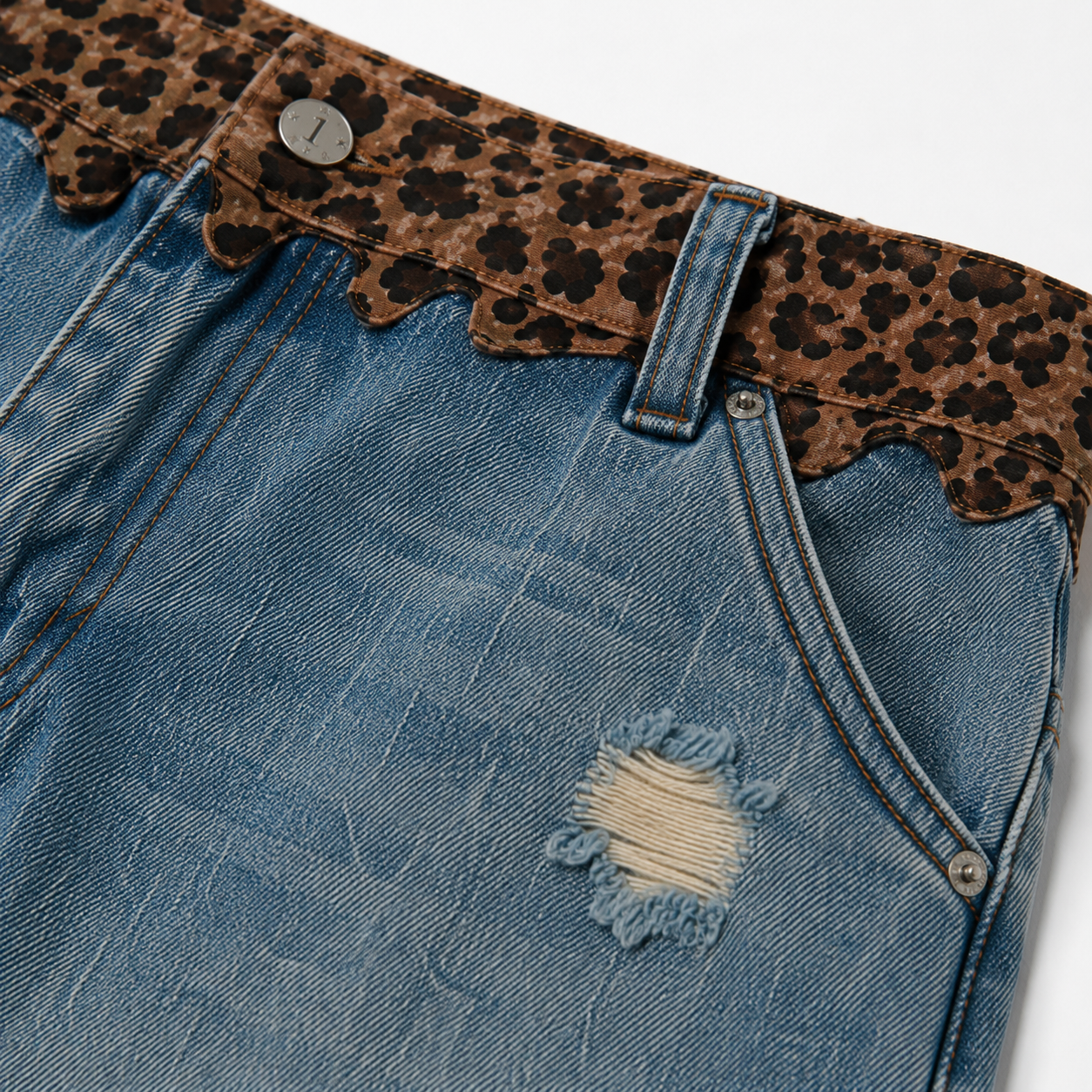 UNSEEN-Studios Leopard Waist Denim Shorts