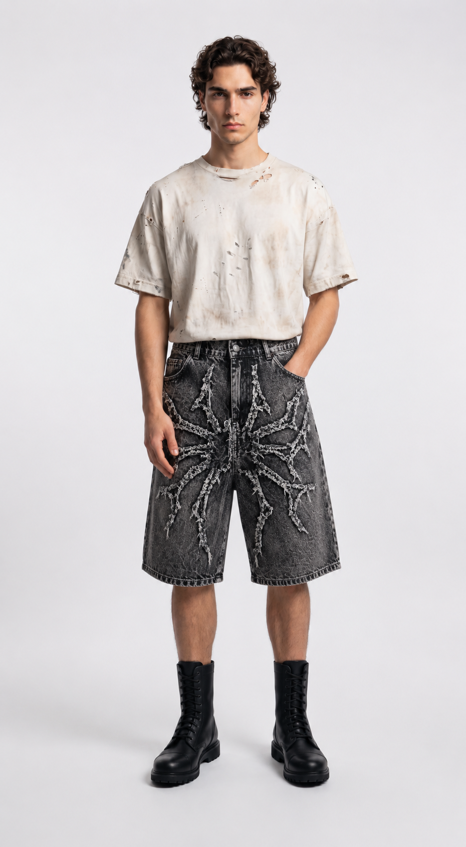 UNSEEN-Studios Distressed Spider Jorts