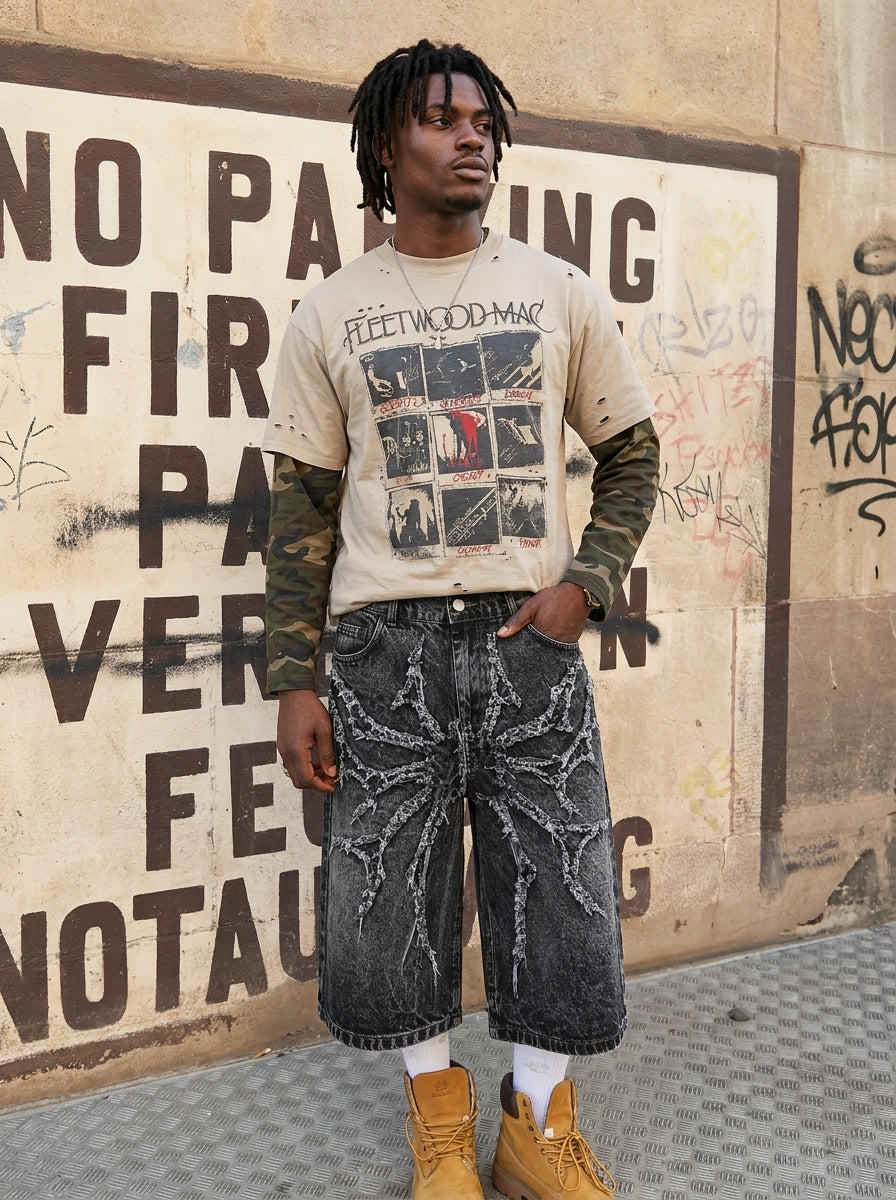 UNSEEN-Studios Distressed Spider Jorts