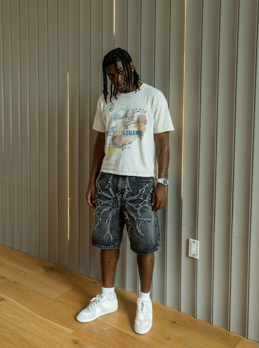 UNSEEN-Studios Distressed Spider Jorts