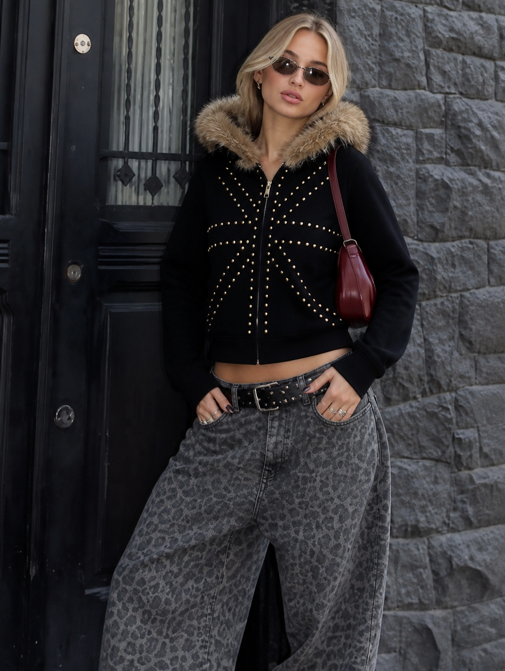 UNSEEN-Studios Union Stud Fur Zip Hoodie