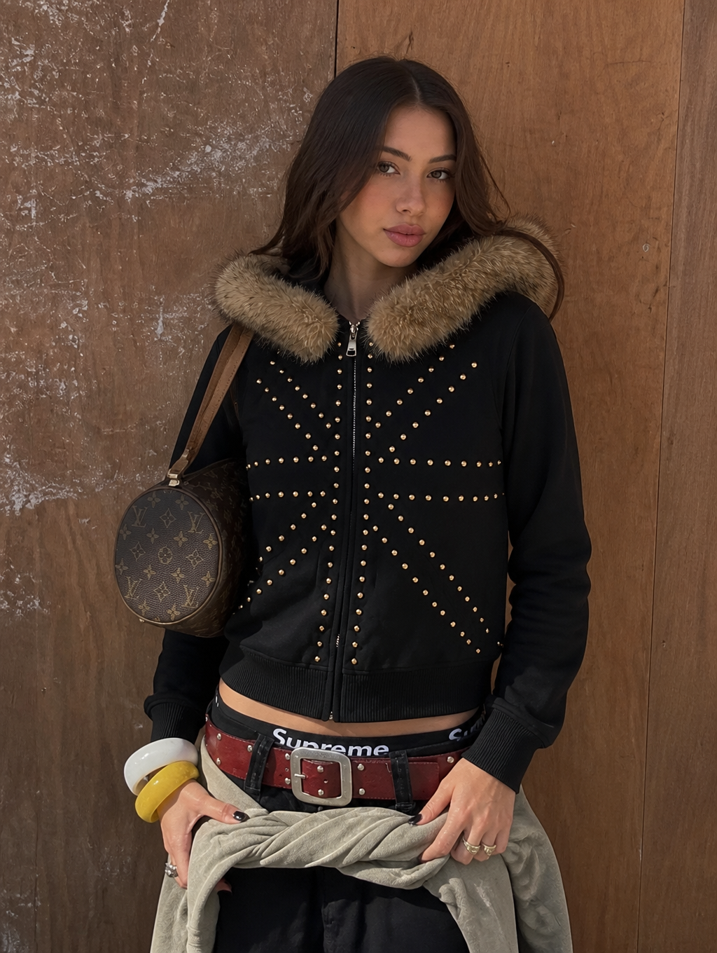 UNSEEN-Studios Union Stud Fur Zip Hoodie