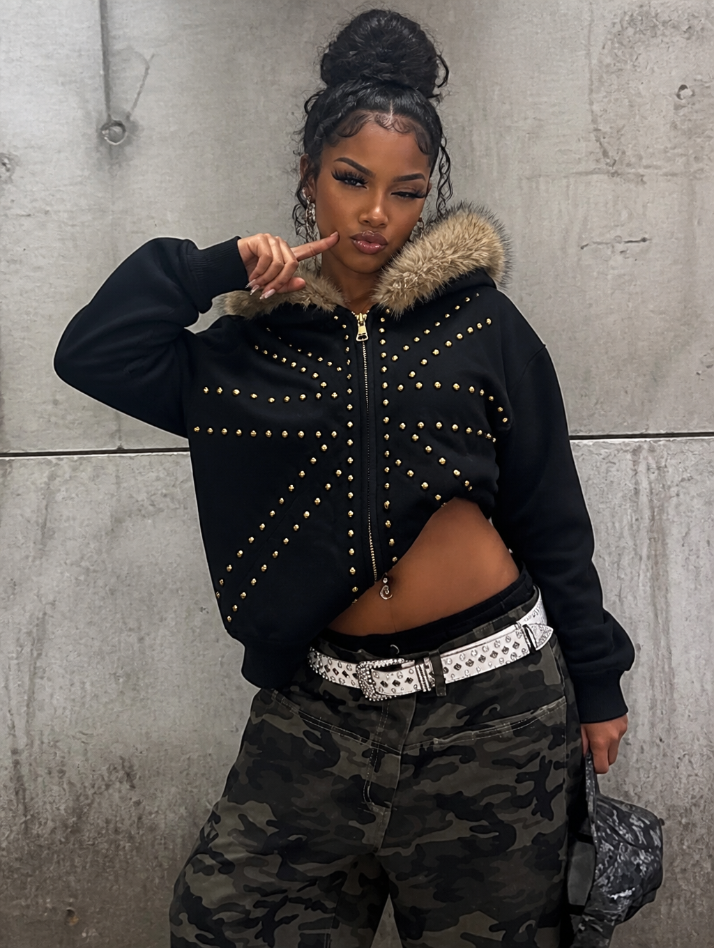 UNSEEN-Studios Union Stud Fur Zip Hoodie
