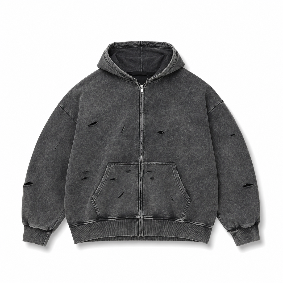 UNSEEN-Studios Washed Distressed Zip Hoodie