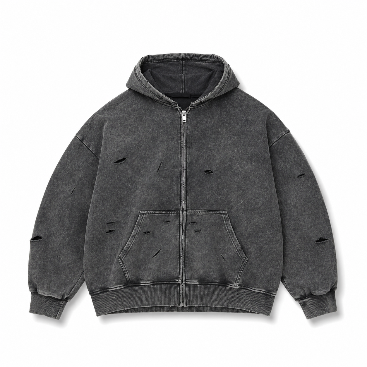 UNSEEN-Studios Washed Distressed Zip Hoodie