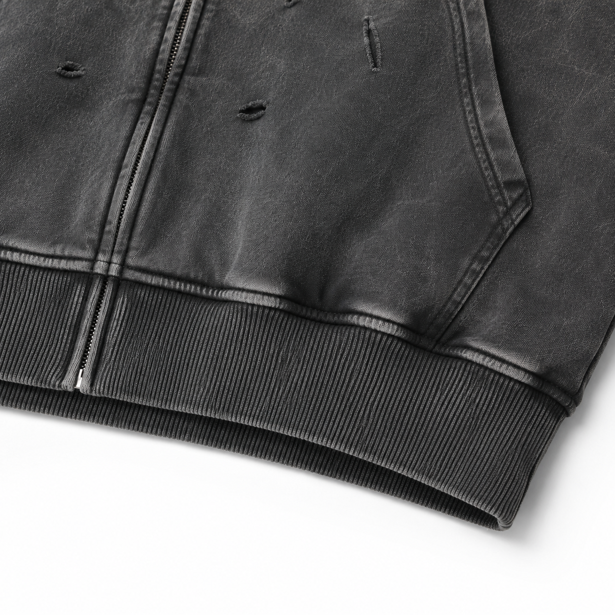 UNSEEN-Studios Washed Distressed Zip Hoodie