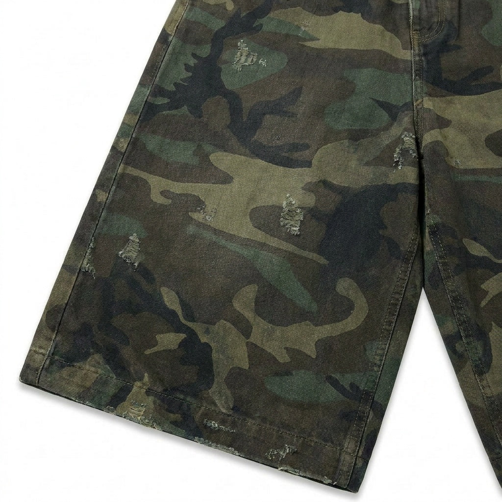 UNSEEN-Studios Distressed Camo Shorts
