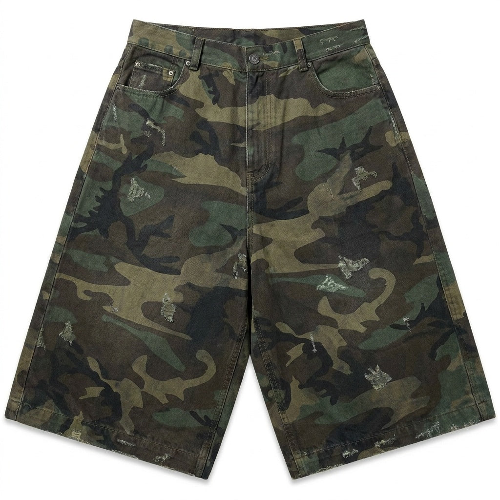 UNSEEN-Studios Distressed Camo Shorts