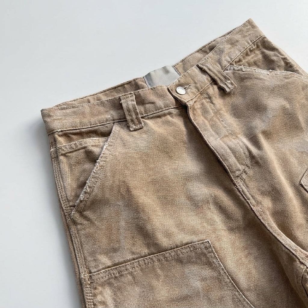 UNSEEN-Studios Distressed Work Shorts Beige