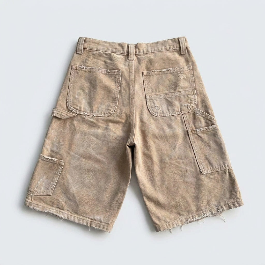 UNSEEN-Studios Distressed Work Shorts Beige