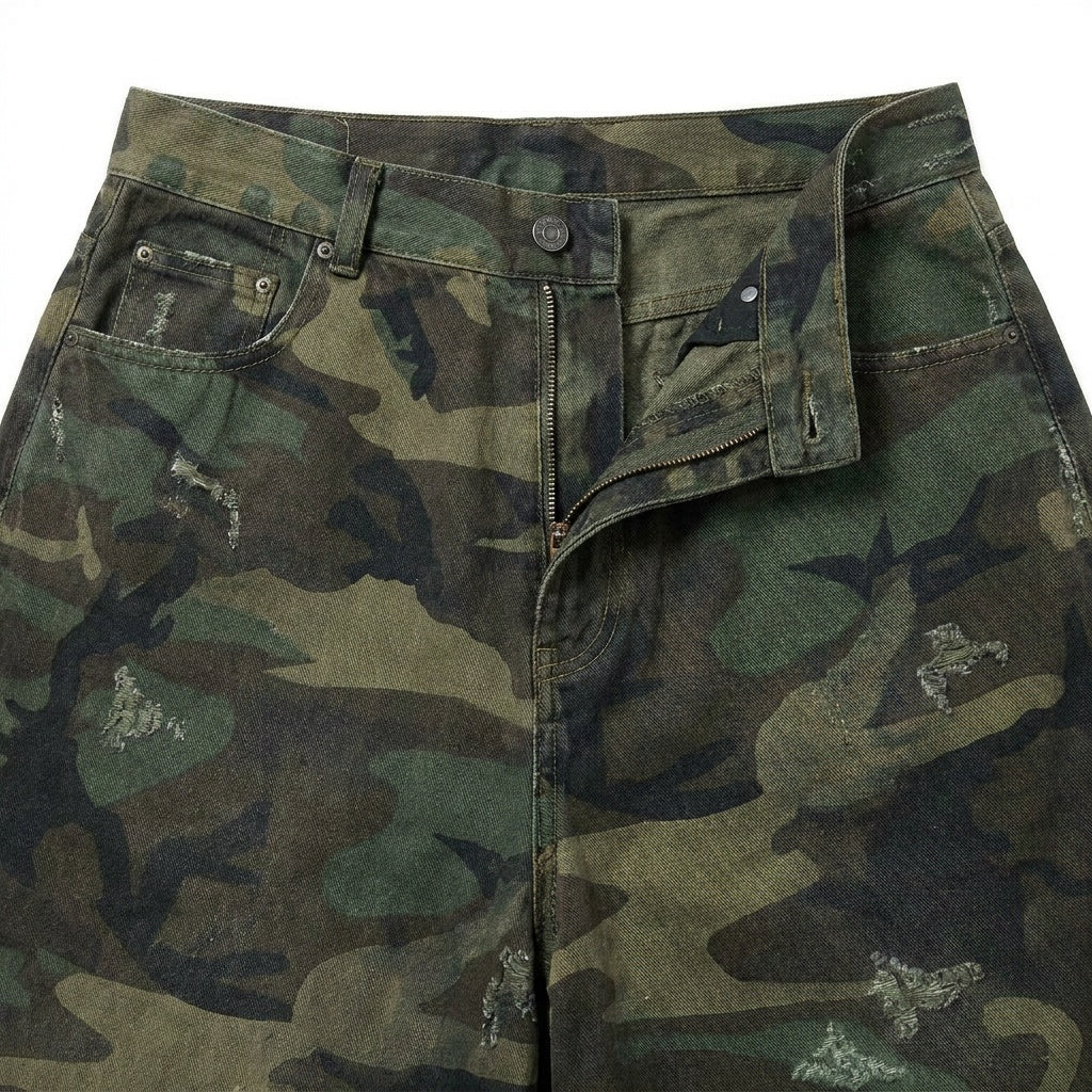 UNSEEN-Studios Distressed Camo Shorts