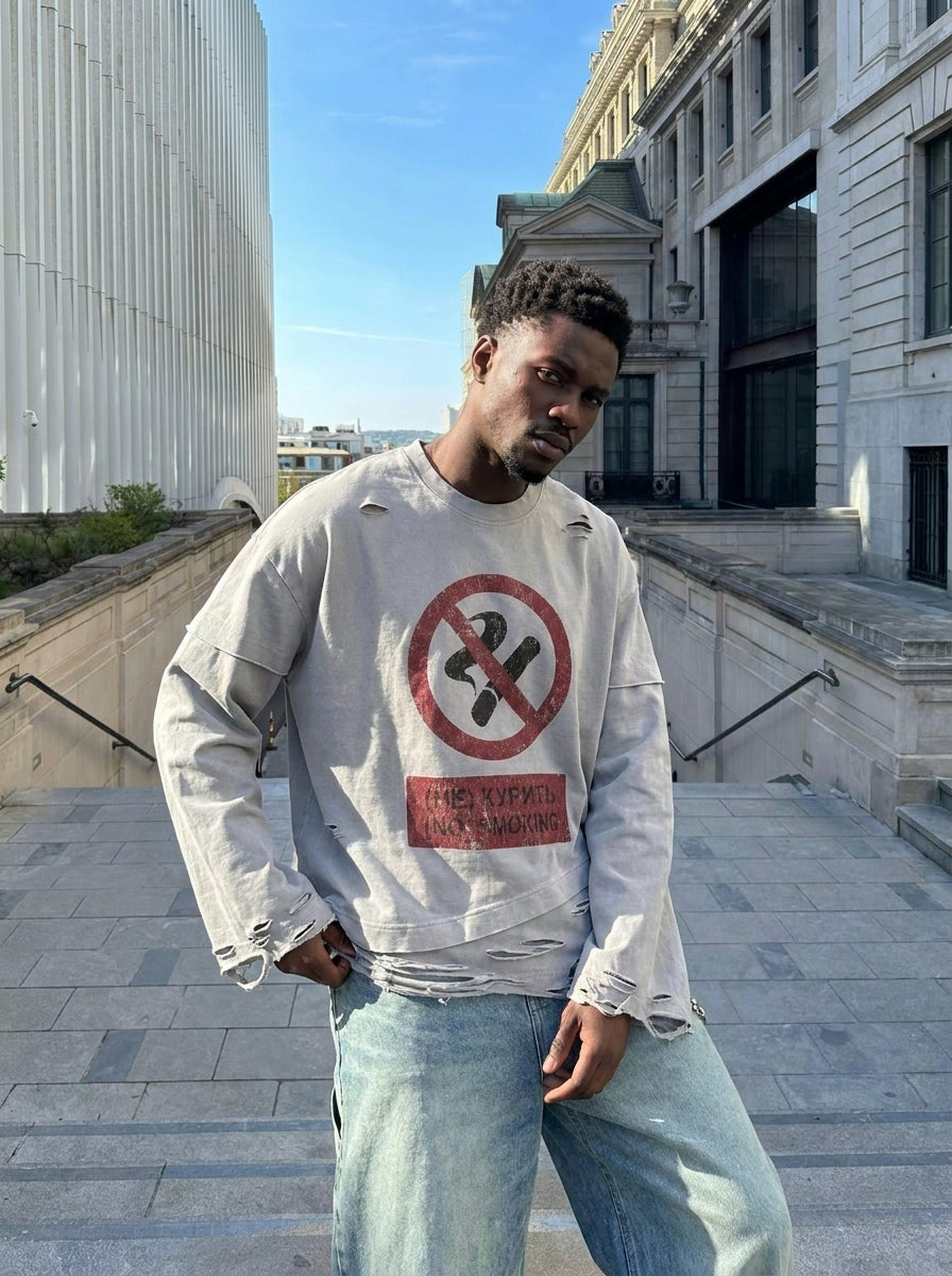 UNSEEN-Studios Distressed Smoke Layered Longsleeve
