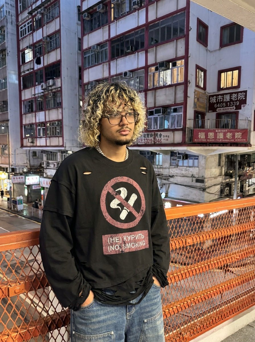 UNSEEN-Studios Distressed Smoke Layered Longsleeve
