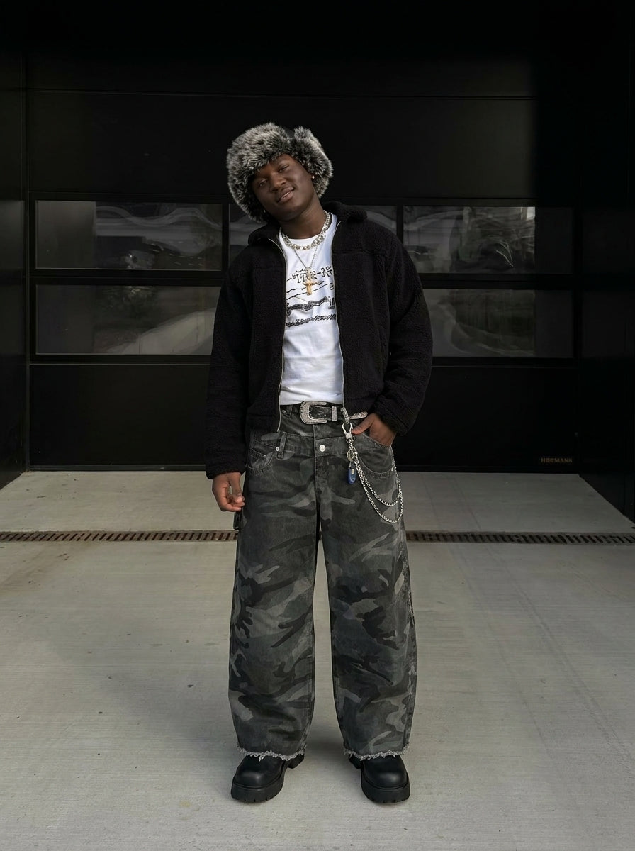 UNSEEN-Studios Layered Patchwork Camo Jeans