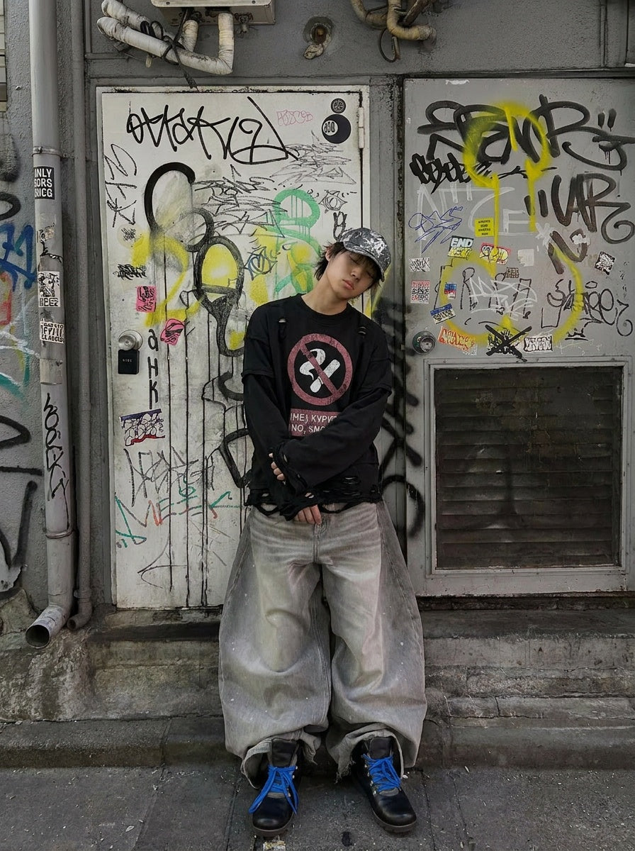 UNSEEN-Studios Distressed Smoke Layered Longsleeve