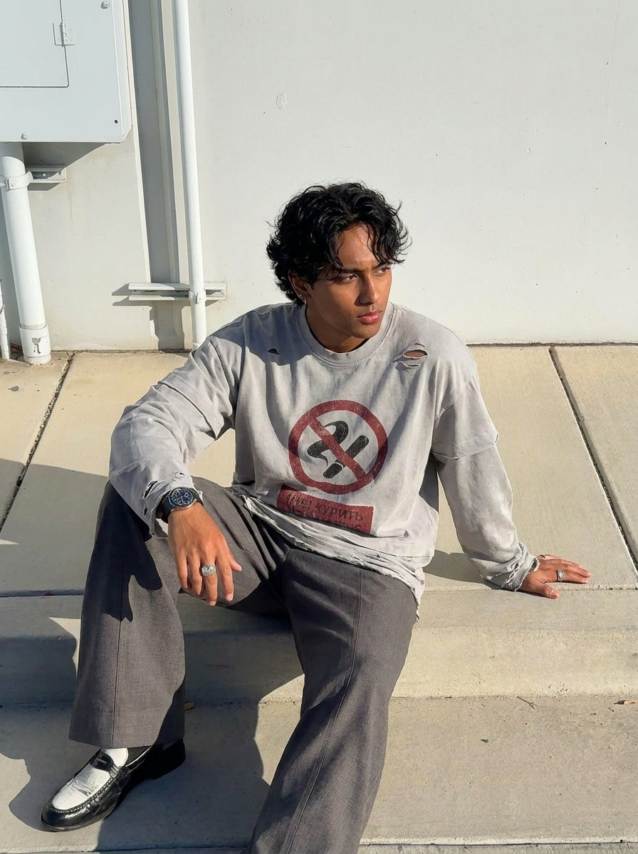 UNSEEN-Studios Distressed Smoke Layered Longsleeve
