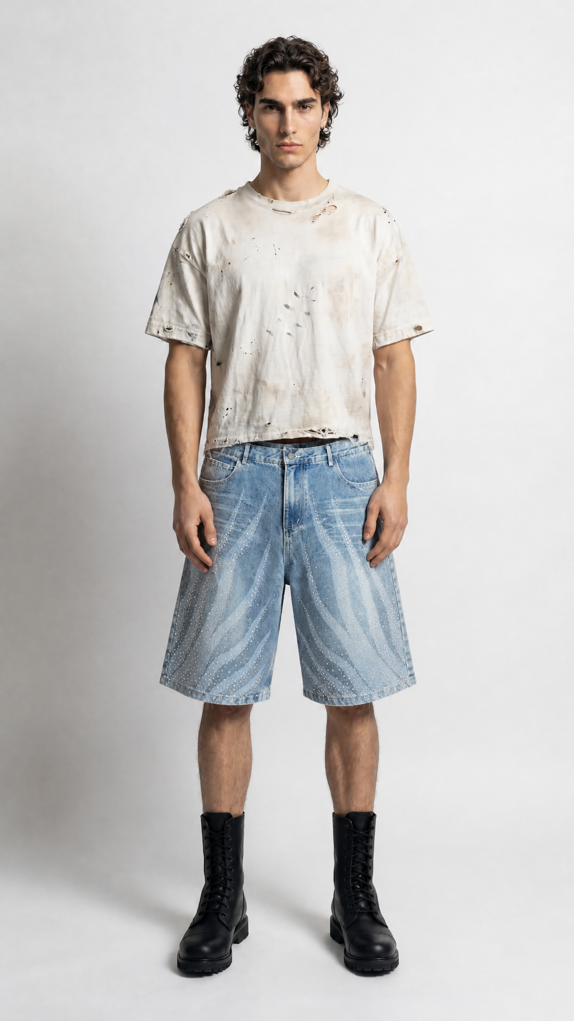 UNSEEN-Studios Nova Rhinestone Denim Shorts