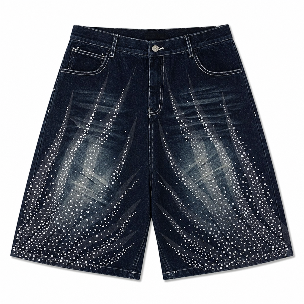 UNSEEN-Studios Nova Rhinestone Denim Shorts