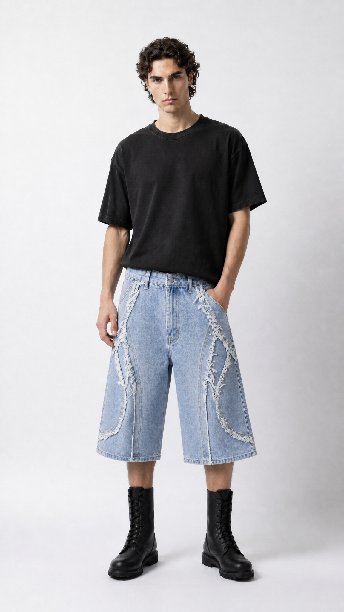 UNSEEN-Studios Frayed Wave Denim Jorts