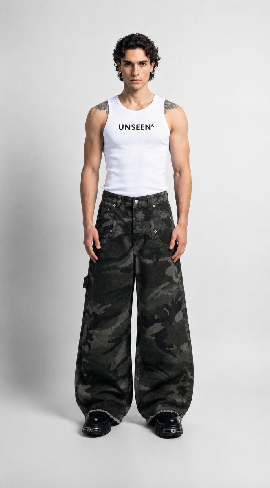 UNSEEN-Studios Layered Patchwork Camo Jeans
