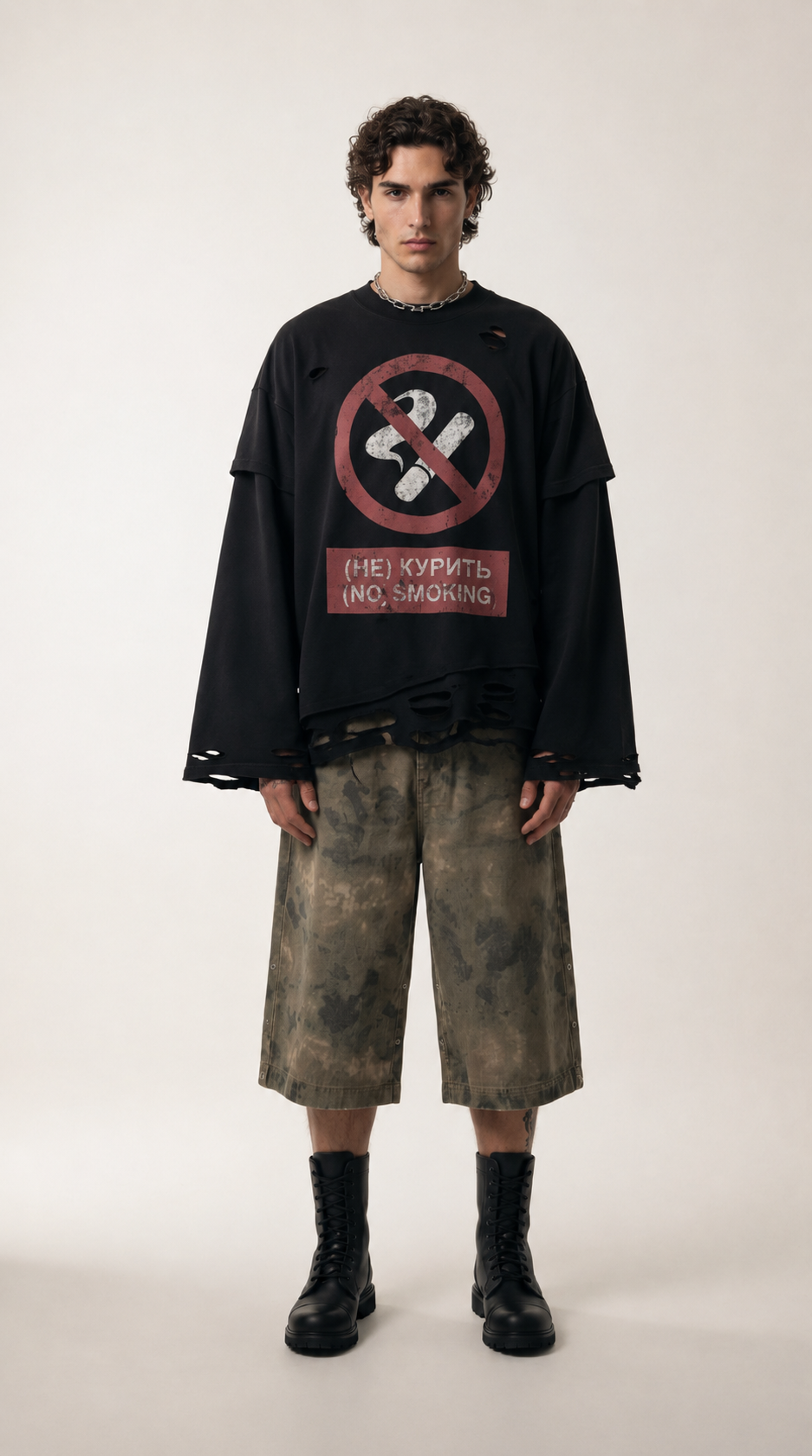 UNSEEN-Studios Distressed Smoke Layered Longsleeve