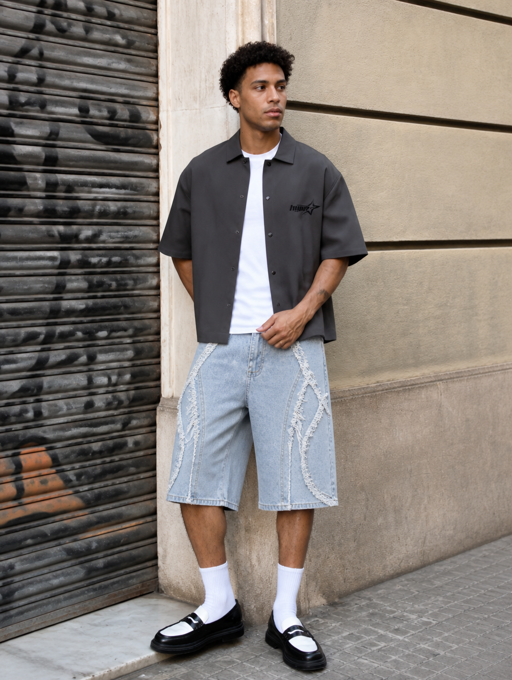 UNSEEN-Studios Frayed Wave Denim Jorts